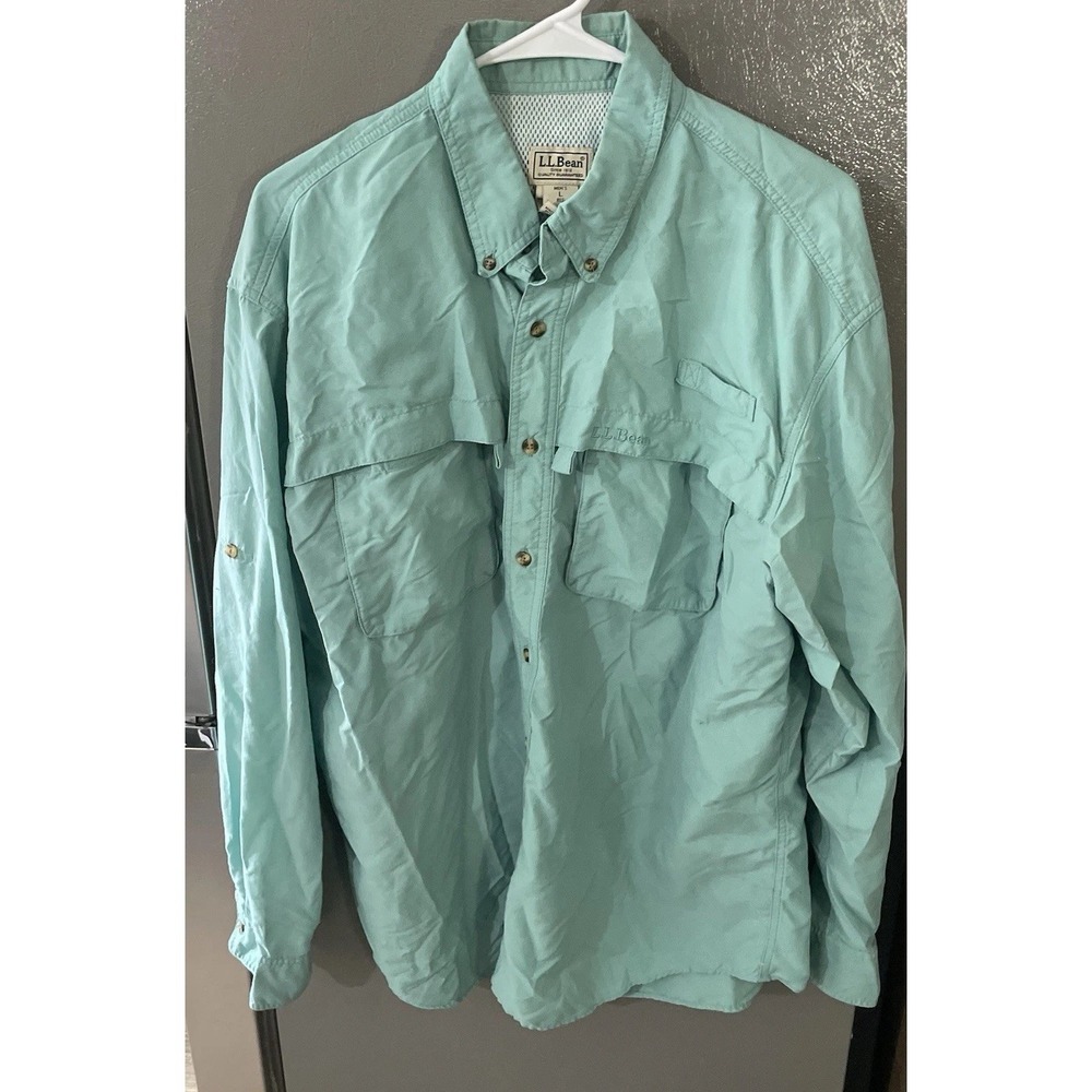 LL Bean Turquoise Long Sleeve Fishing Travel Shirt Vented Men's Large Vintage